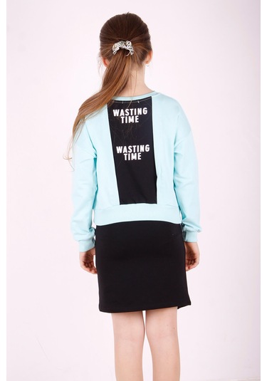 Toontoy Kız Çocuk Wasting Baskılı Etekli Takım Açık Mint Yeşili