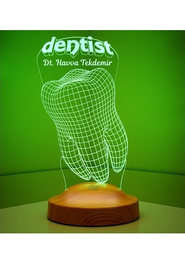 3D Led Lamba 3 Boyutlu Diş Doktoru Dentist Kişiye Özel Hediye