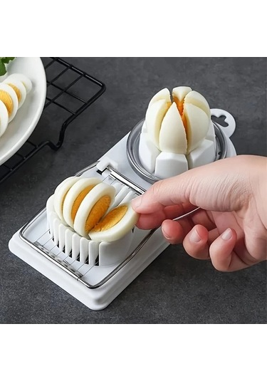 Trendooze Gaojunshop01 Beyaz Yumurta Dilimleyici 2 Başlı, Hediyeli Set Beyaz