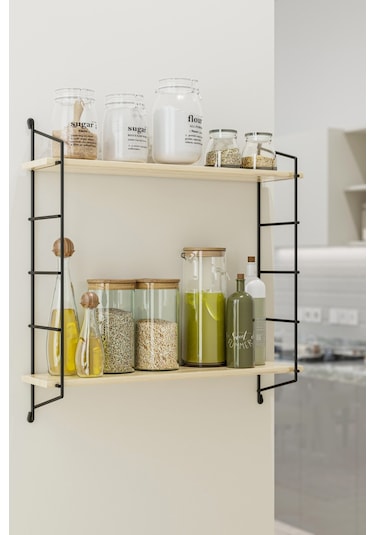 Bino Duvar Rafı Masif Doğal Ahşap Büyük Boy Geniş 2 Katlı Kitaplık Terek Mutfak Rafı Banyo Rafı