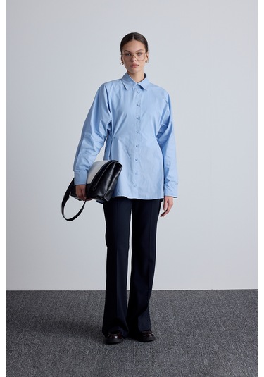 Bel Ayarlamalı Gömlek Mavi Mavi