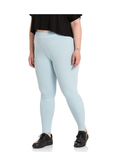 Büyük Beden Fitilli Beli Lastikli Bilekte Bebe Mavi Bayan Tayt