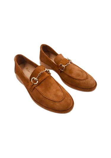 Scarpe Taba Hakiki Deri Kadın Süet Babet Ayakkabı Taba