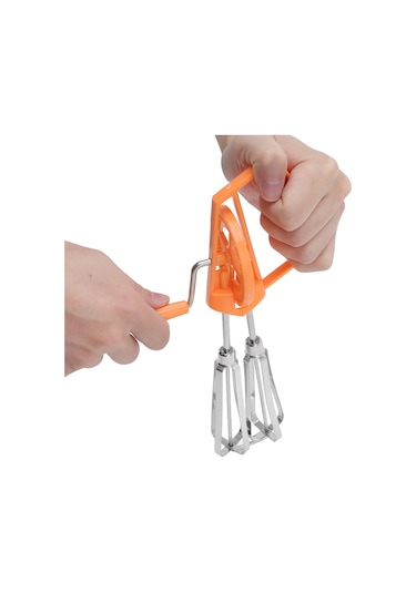 Geeroyoo Stainless Steel El Döndürmeli Çift Başlı Elle Kek Hamuru, Yumurta Ve Yağ Karıştırıcı - Otomatik Rotasyonlu, Dayanıklı, Turuncu Turuncu