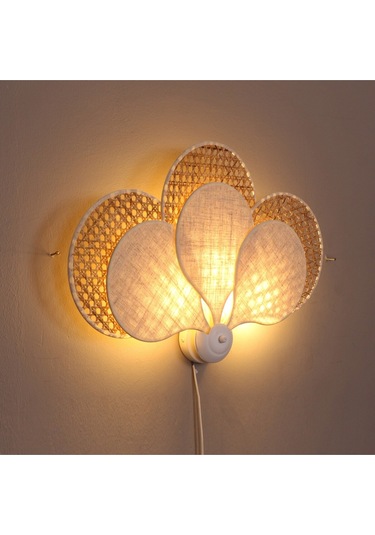 Yeni Papatya Doğal Hazeran & Keten Kumaş Aplik Beyaz