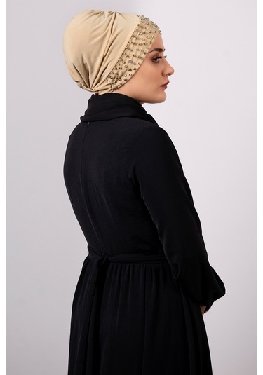 Sütlü Kahve Pratik Hazır Geçmeli Tesettür Bone Sandy Kumaş Taşlı Çok Renkli