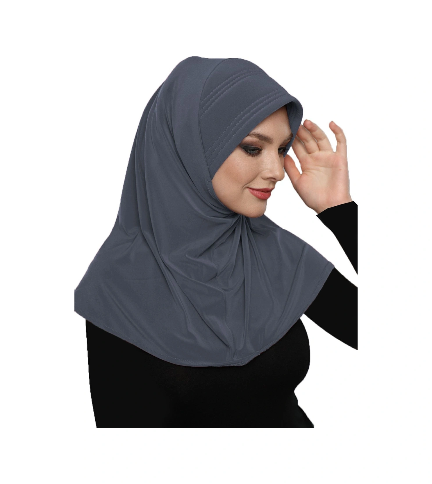 Takmatik Sade Koyu Gri Hazır Türban Tesettür Havuz Bonesi Namaz Örtüsü Koyu Gri