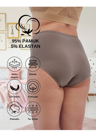 Alya Underwear Kadın Büyük Beden Külot Battal Full Brief, Yüksek Bel 5xl, 6xl, 7xl 5 Farklı Renk 1 Pakette Multicolor-p20