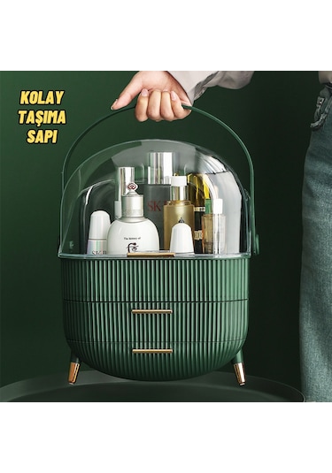 Çekmeceli Makyaj Kutusu Ve Düzenleyici Kozmetik Eşya Masa Üstü Organizer Yeşil