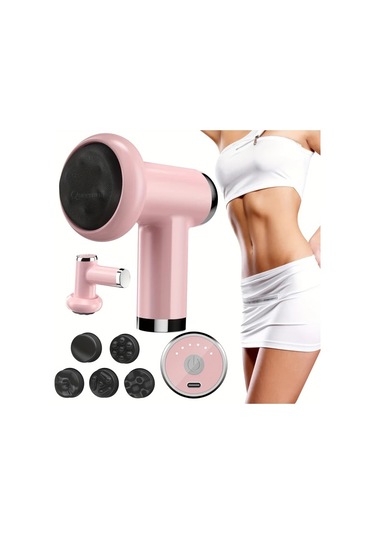 Honeybeeshop Pembe Pratik Taşınabilir Yağ Masaj Cihazı Usb Şarjlı 6 Hız Ayarlı 5 Başlıklı Vücut Şekillendirici Pembe