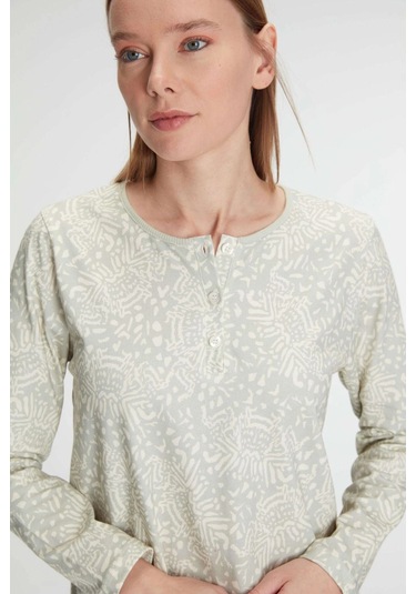 Bicomi Pamuklu Uzun Kollu Gecelik Yeşil