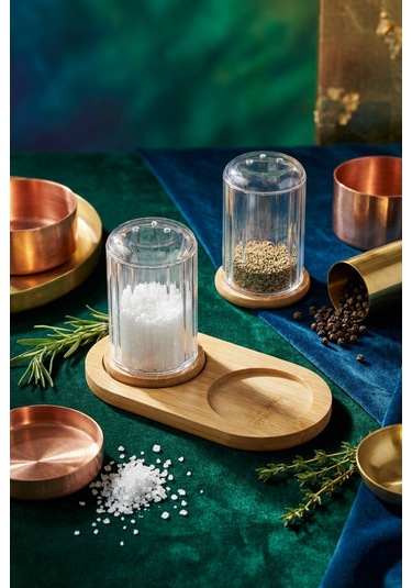 Makri Home Bambu Standlı Tuzluk & Baharatlık Seti 2 Li Şeffaf