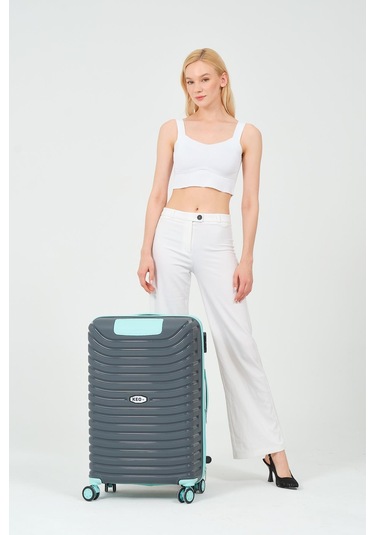 Keo-plus Gri-turkuaz Orta Boy Silikon Kırılmaz Pp Valiz Siyah