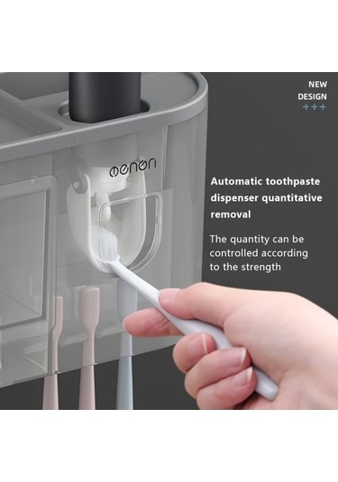 Fastbuy Challenger Diş Fırçası Tutucu Ve 4 Bardaklı Banyo Organizatörü Macun Dispenser Kiti Gri Gri
