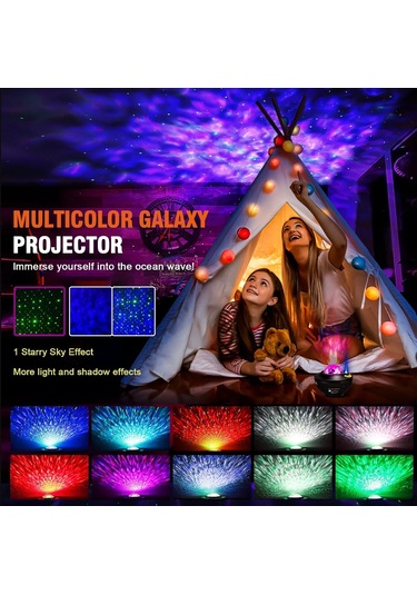 Bluetoothlu Hoparlörlü Müzikli Projektörlü Led Işık Yansıtmalı Çocuk Bebek Odası Gece Lambası Siyah