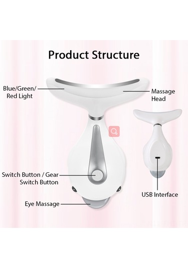 Hangfox Yenilenebilir Pil Liçli Boyun Ve Yüz Gerginleştirici Cihazı - Cilt Bakımı Aleti, İç Çizgileri Azaltır, Çift Alttan Dudak Azaltır Beyaz