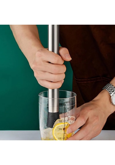 Perlotus Paslanmaz Çelik Mojito Muddler 20 Cm Tırtıklı Uçlu Kokteyl Tokmağı