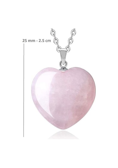 Erilsa Sertifikalı Kalp Model Gerçek Pembe Kuvars Taşı Kolye Çok Renkli