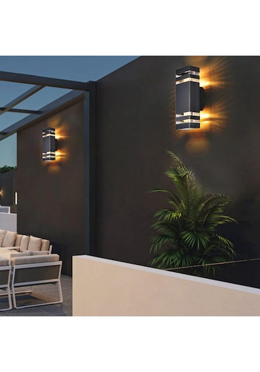 Wezone Siyah Modern Dış Mekan Duvar Lambası, İki Yönlü Aydınlatma, Su Geçirmez, E27 Lamba Tabanı, 10w Led Ampul Dahil 1 Adet