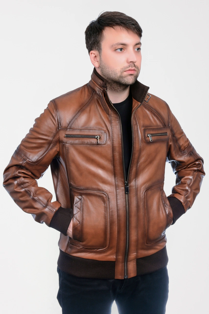 Derije Asensio Hakiki Deri Erkek Taba Mont