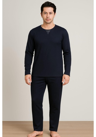 Erkek 65110 Uzun Kol % 100 Pamuk Pijama Takımı Lacivert Lacivert