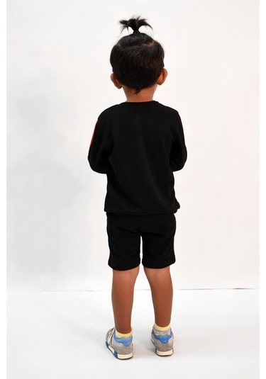 Luess Erkek Çocuk Şerit Detaylı Siyah Alt - Üst Takım Siyah