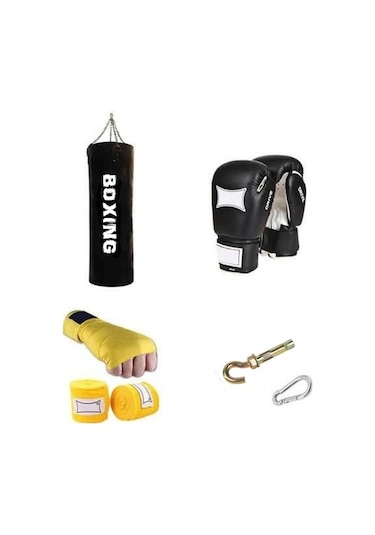 120 x 35 CM Geniş Kum Torbası Boks Eldiveni+Badaj+Çelik Aparat Siyah
