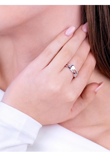 Torgovyj Dom Uvelir Holding Aşıklar İçin 925 Ayar Gümüş Çift Kalp Yüzük 410012046 Gümüş