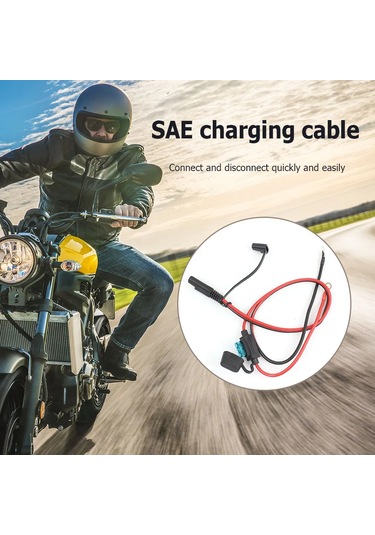 Yaozixa 12v Motosiklet Batarya Şarj Kablosu, Sae Hızlı Bağlantı, 10a Sigorta, Su Geçirmez Kapağı, 16awg, 60cm, 2 Adet