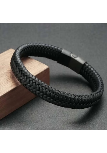 Gogoey Erkek Deri Bileklik Siyah