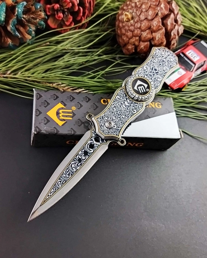 Göbeği Fosforlu 16cm İthal Stres Çarklı Kamp Çakısı Hediyelik Gümüş