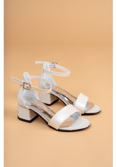 Gimer - Topuklu Tek Bant Sedef Kız Çocuk Sandalet - Eyl1626G Beyaz