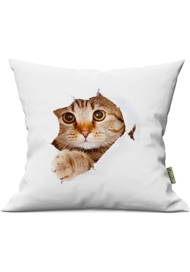 Sevimli Kedi Desenli Çift Yön Dijital Baskılı Dekoratif Kırlent Kılıfı Yastık Kılıfı 39x39cm Karışık/Çok Renkli