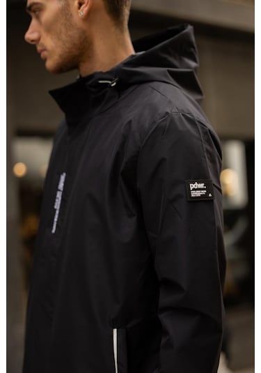 Yeast İçi Astarlı Suya Dayanıklı Kapşonlu Fermuarlı Yağmurluk - Siyah Siyah