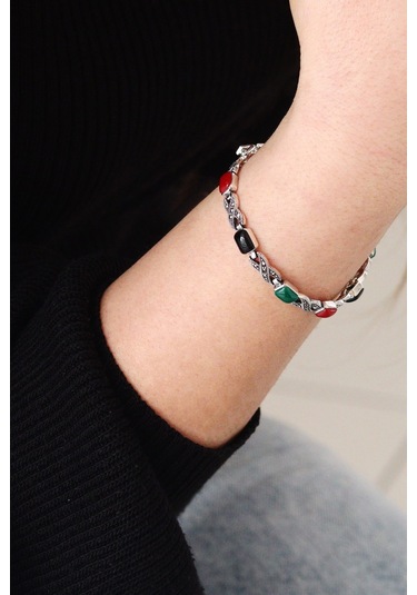 Karışık Ve Markazit Taşlı Kadın Gümüş Bileklik 201022834