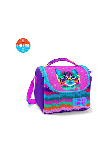 Coral High Kids Mor Pembe Kedi Desenli Thermo Beslenme Çantası 11859