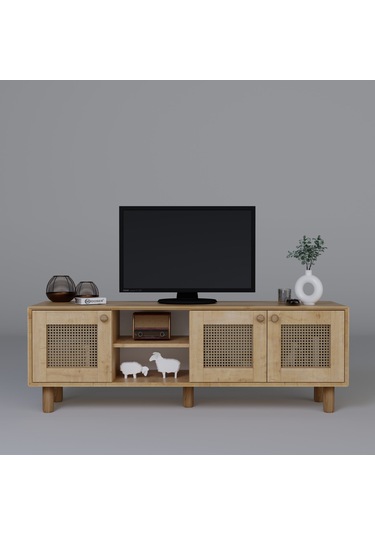 Bohem Serisi Natura Ceviz-meşe Pvc Hasır Desen Tv Ünitesi Safir Meşe