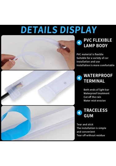 1pc Led Drl Araba Çalışma Işığı Esnek Su Geçirmez Şerit Araba Farları Beyaz Ice Blue To Yellow 60cm 1 Piece Set