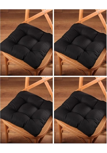 Altınpamuk Altınpamuk 4'Lü Lüx Pofidik Siyah Sandalye Minderi Özel Dikişli B