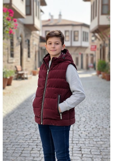 Pina Kids Erkek Çocuk Kapüşonlu Şişme Yelek Bordo