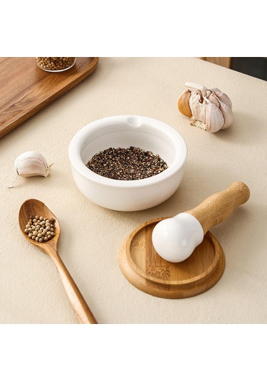 Homyl Pirinç Meyveleri Için Çömlekçilik Öğütme Kasesi Beyaz