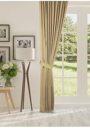 Cheap's Home Petek Dokulu Kadife Dokuma Düz Dikiş Ekstrafor Büzgü Fon Perde Vizon