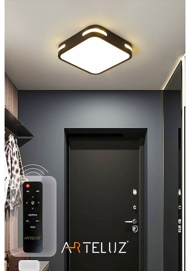 Kare Model Modern Plafonyer Avize 30x30 Cm Siyah