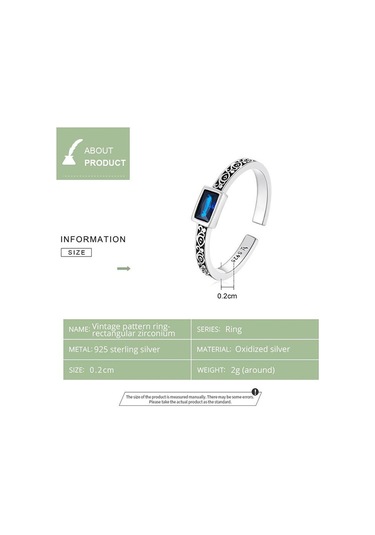 Wostu 925 Ayar Gümüş Vintage Desen Ve Dikdörtgen Zirkonyum Yüzük Kadınlar İçin Ayarlanabilir Yüzük Moda Takı