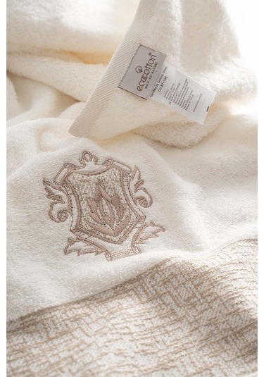 Ecocotton Vanya Krem/krem %100 Organik Pamuk 10 Parça Aile Bornoz Seti M-l Krem