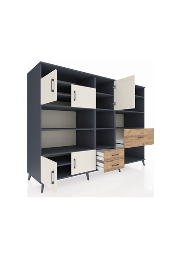 Kronos Dolap 13 Raflı 3 Çekmeceli 5 Kapaklı 220x59x163 Antrasit-a Antrasit-aytaşı/çam