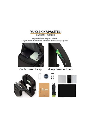 Newish Polo Siyah - Kahverengi Unisex Vegan Deri Ayarlanabilir Çapraz Askılı Göğüs Omuz Ve Bel Mini Sırt Çantası - Erkek Siyah - Kahverengi