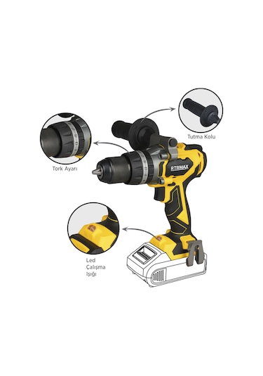 Rtrmax RTX3010B Şarjlı Darbeli Matkap Kömürsüz 70 Nm - Akü Hariç
