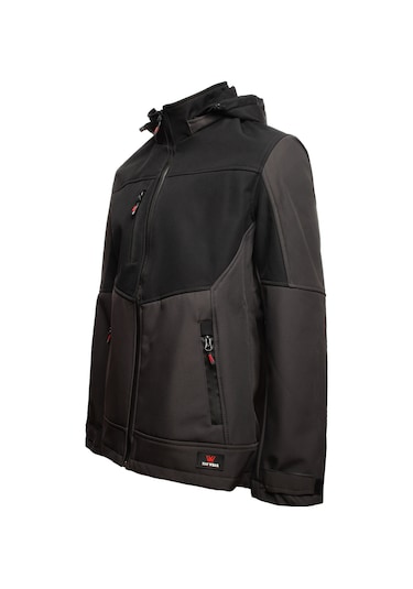 Softshell Kapşonlu Parçalı Mont Füme