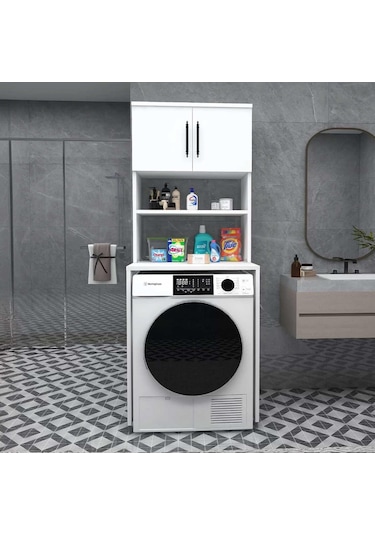 Reyo Home Enda Çamaşır Makinesi Dolabı 3 Raflı Banyo Dolabı Beyaz